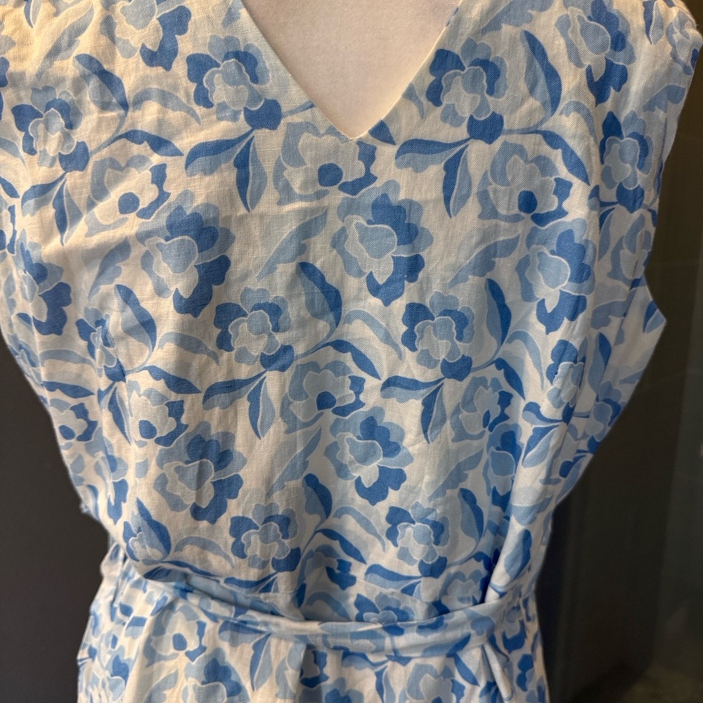 J McLaughlin Cerise Linen Blend Blue and White Floral Maxi Dress Medium - Picture 8 of 11